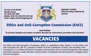 33 Vacancies Open at The Ethics and Anti-Corruption Commission (EACC)