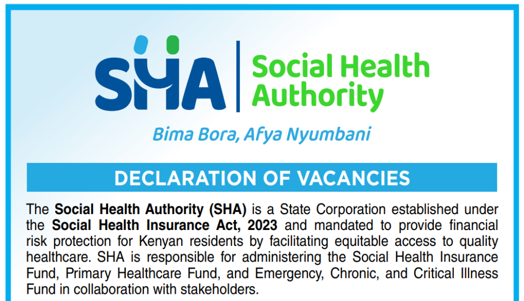 54 Vacancies Open at The Social Health Authority (SHA)