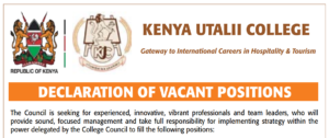 Kenya Utalii College Announces 12 Senior Job Vacancies for 2026; How to Apply