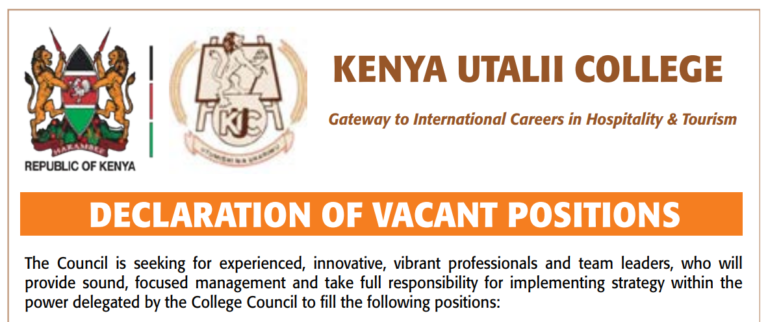 Kenya Utalii College Announces 12 Senior Job Vacancies for 2026; How to Apply