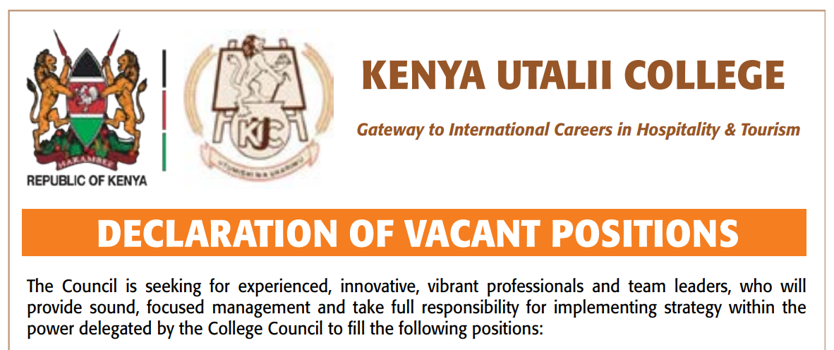 Kenya Utalii College Announces 12 Senior Job Vacancies for 2026; How to Apply