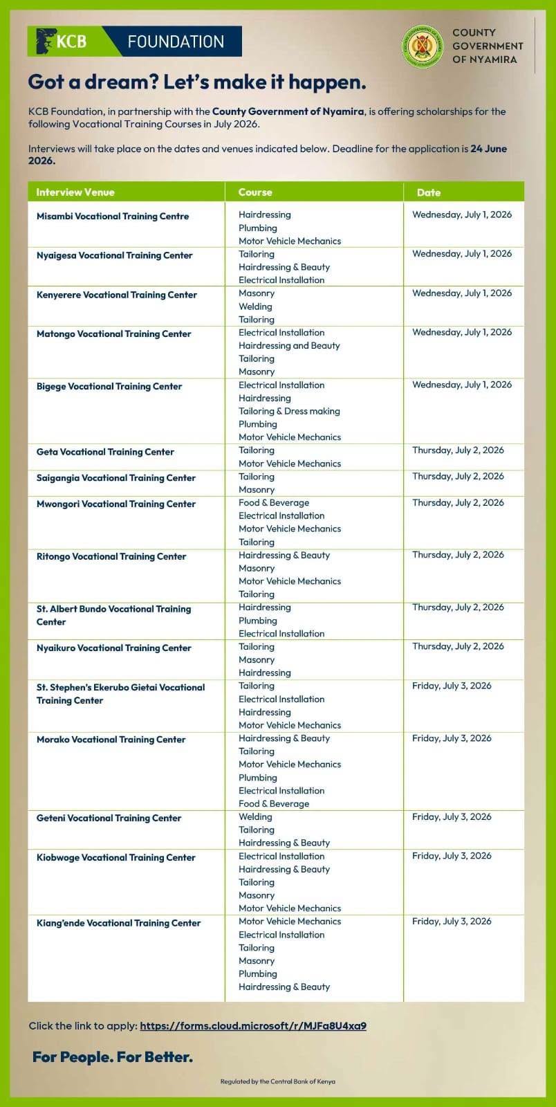 Nyamira County and KCB Foundation Launch 2Jiajiri Scholarship for Youth; How to Apply