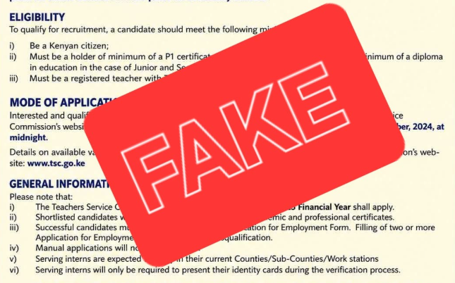 TSC Warns Public Against Fake Recruitment Notice for 46,000 Teaching Jobs